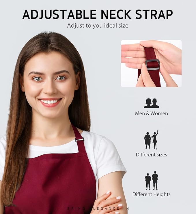 Syntus Apron for Men Women, Adjustable Cooking Kitchen Chef Aprons with 2 Pockets, Cotton/Polycotton/Polyester