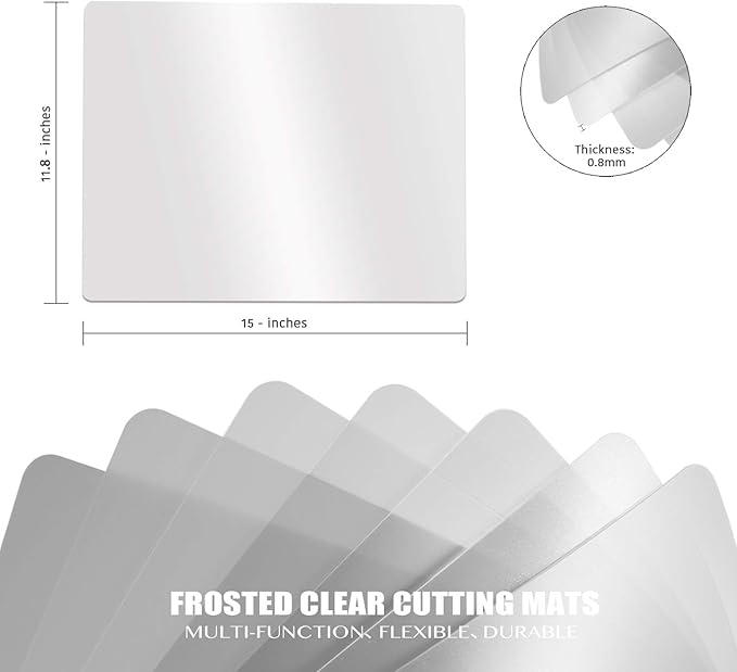 Fotouzy Plastic Cutting Board Set of 7, Frosted Clear Flexible Cutting Mats, BPA-Free, Non-Porous, Dishwasher Safe, Transparent