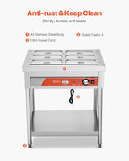 Happybuy 6-Pan Commercial Food Warmer, 1500W Electric Steam Table with Undershelf, Stainless Steel Buffet Server for Restaurants, Parties, and Hotels