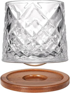 Rotatable Old Fashioned Glass Cup, 275ml/10oz Crystal Whiskey Glass, Wood Coaster, Thickening, Used as Rum Glass, Cocktail Cup, Coffee, Milk to Relax and Reduce Stress, Ideal Gift