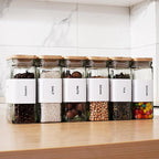 APT 1101 26 oz Glass Storage Jars with Bamboo Lid, set of 6, glass canisters with airtight lids, Clear jars with lids for Cookie, Candy, Tea, Coffee Bean and Rice (White)