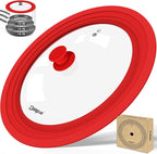 13-14-15 in Universal Pan Lid, Extra Large Silicone Pot Lid for Pots, Pans & Skillets, Replacement Frying Pan Lid with Heat Resistant Silicone Knob, Dishwasher Safe, Red
