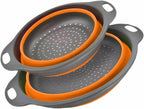 Silicone Colander Collapsible Strainers Set for Kitchen- 2 Pack (3Qt, 4Qt) -Over Home Draining Basket, Food Vegetables & Fruits-Dishwasher Safe, Space Saving Design (Orange)