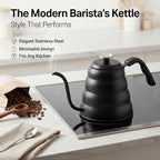 Barista Warrior Gooseneck Kettle with Thermometer - 1.2L Pour Over Coffee & Tea Kettle, 18/8 Matte Black Gooseneck Kettle Pot, Precision Pour Drip Spout, Suitable for All-Stoves (40 fl oz)