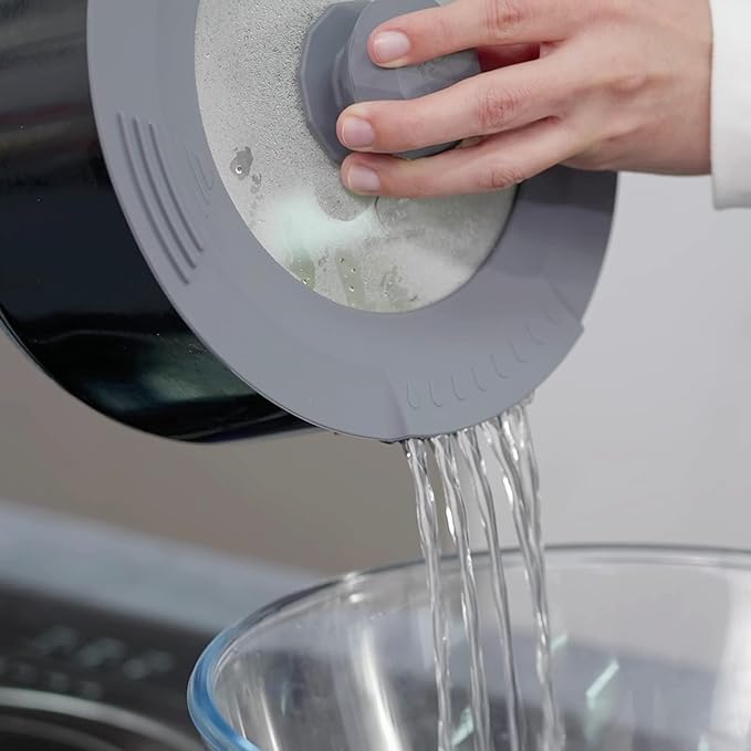 Tempered Strainer Lid for Stockpot Pot Pasta Pot Soup Pot with Heat Resistant Silicone Rim Glass Universal Pan Lids Pour Spout Water Oil Microwave Safe Fit 8-8.5-9-9.5 inch Light Grey