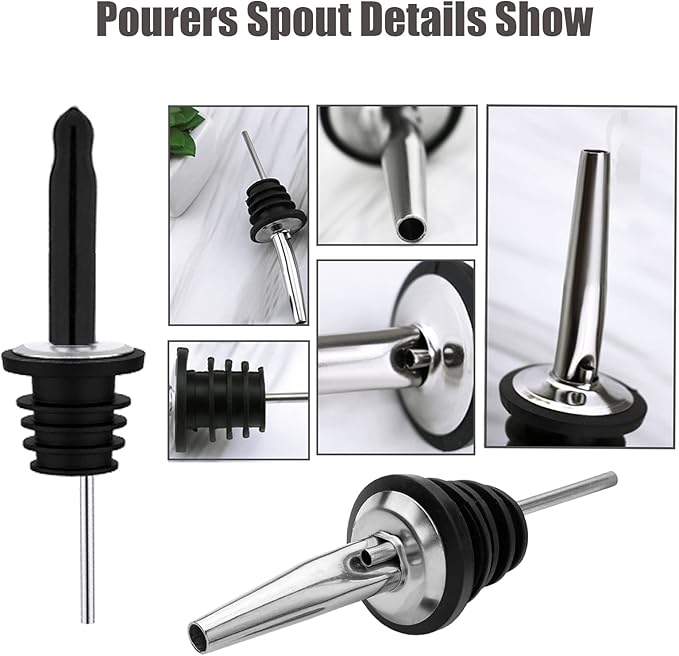 Pafusen 6 Pack Liquor Bottle Pourers, Liquor Pour Spout for Liquor Bottles, Stainless Steel Olive oil Dispenser Spout, Alcohol Pourer Spouts Dust Caps Long Covers, Gold