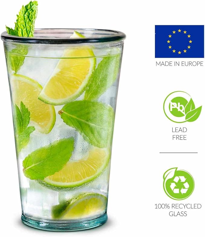 COURONNE CO. Clear Recycled Drinking Glass Tumbler, Perfect for Cocktails, Refreshments & Everyday Use, Restaurant Grade, Crafted without lead-based materials (10.1 Oz, Verra), Pack of 6