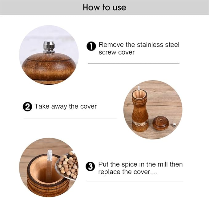 Haomacro Wood Salt and Pepper Grinder Mills Set, Classic Manual Pepper Grinder Salt Grinder Refillable Pepper Mill Sets with Acrylic Visible Window Adjustable Ceramic Grinding Rotor 6.5inch 2 Pack