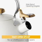 2.6 Quart Tea Kettle Stovetop Whistling for Stove Top, Food Grade Stainless Steel Tea Kettles with Cool Wood Pattern Handle, Cream