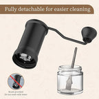 Stainless Steel Burr Hand Coffee Grinder by ELMWAY - Durable Manual Coffee Grinder with Glass Jar, Adjustable Grind Setting, Portable for Travel & Home, Gifts for Coffee Lovers - Black