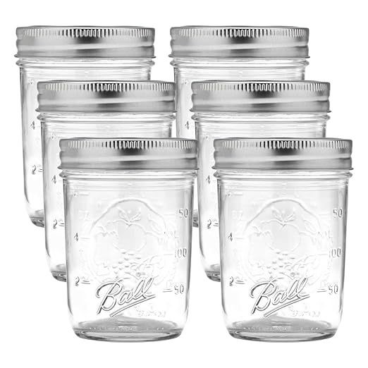 Ball Regular Mouth Glass Mason Jars with Lids and Bands, Used for Canning (Half Pint, 8 Ounce (Pack of 6))