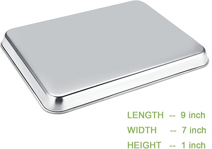 Baking Sheet Pan for Toaster Oven, Stainless Steel Baking Pans Small Metal Cookie Sheets by Umite Chef, Superior Mirror Finish Easy Clean, Dishwasher Safe, 9 x 7 x 1 inch, 3 Piece/set