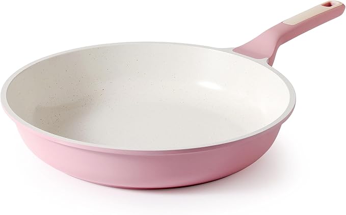 SENSARTE Nonstick Ceramic Frying Pan 9.5-Inch, Healthy Non Toxic Skillet, Induction Compatible Omelet Pan with Heat Resistant Handle, PFAS-Free, Pink