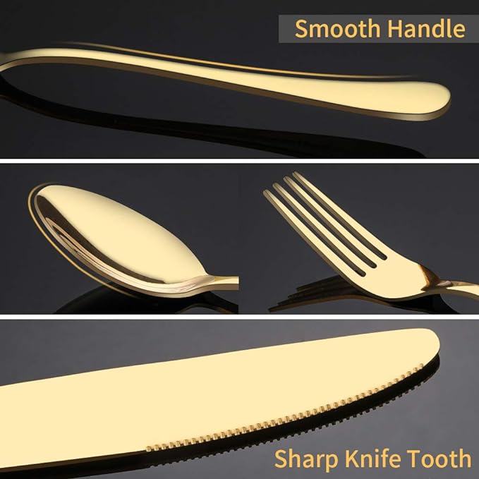 Aisoso Gold Silverware Set for 8, 40-Piece Gold Flatware Set Stainless Steel Cutlery Kitchen Utensil Set Mirror Polished