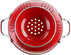 Reston Lloyd Calypso Basics Extra Large Enameled Colander with Solid Base, Strainer Basket with Handles, for Pasta, Berries, Vegetables, Fruit, Red, 7 Quart (224oz/ 6.6 L)