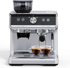 20 Bar Espresso Machine with Grinder, Professional Espresso Coffee Maker with Milk Frother, Brushed Stainless Steel, 1450W 2.8L Water Tank, for Home, Commercial Cappuccino Machines