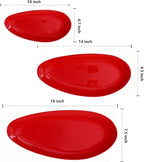 vicrays Large Oval Serving Platters, 16"/14"/10" Porcelain Serving Platters for Party, BBQ,Stackable Serving Trays Serving Plates for Appetizers, Sushi, Restaurant, Dessert, Set of 3 (Red)