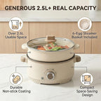 Versatile 2.5L Real Capacity Non-stick Electric Hot Pot Multicooker Glass Lid with Steamer Electric for Steaming, Boiling Stewing hotpot pots electric cooking ramen cooker Dorm