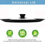 Universal Lid for Pots, Pans and Skillets - Tempered Glass with Heat Resistant Silicone Rim and Heat Resistant Handle Fits 6.5", 7" and 8" Diameter Cookware, Black