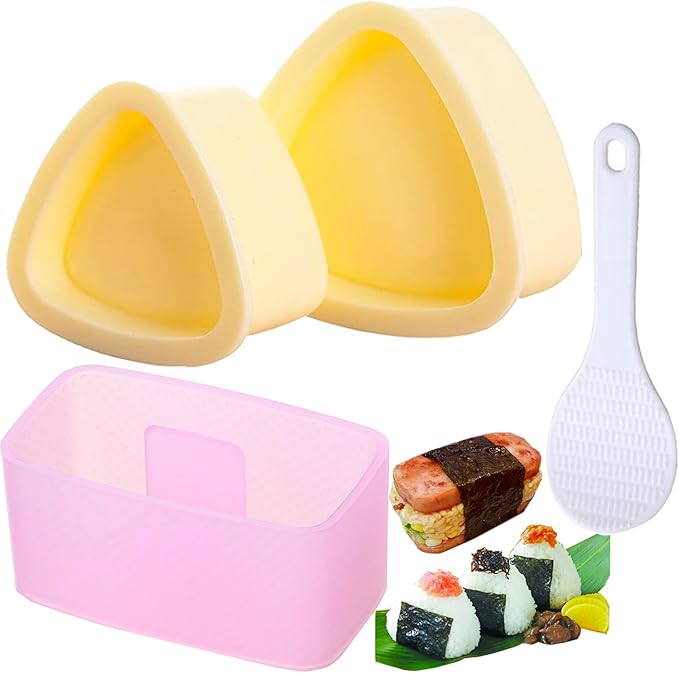 Onigiri Mold Triangle, 3 Pieces Musubi Press Mold Rice Ball Makers, Triangle Sushi Maker for Bento or Japanese Boxed Meal Musubi Press by HAGBOU (Beige)