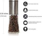 Salt and Pepper Grinder Set of 2 - Adjustable Sea Salt Grinder, Pepper Mill Grinder, Salt and Pepper Shakers - Small Salt and Pepper Grinder Set with Stainless Steel Cap and Glass Container