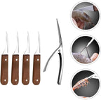 BESPORTBLE Stainless Steel Shrimp Peeler and Deveiner Set with Wood Handles 4 Shrimp Knives and 1 Shell Clipper Seafood Tool and Deveining Kitchen Specialty Gadgets 5pcs