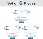 Set of 6 Pieces Round Tempered Glass Casserole Dish with Lids, Glass Casserole Baking Dish Set for Oven, Freezer and Dishwasher Safe - 0.7QT+1QT+1.5QT