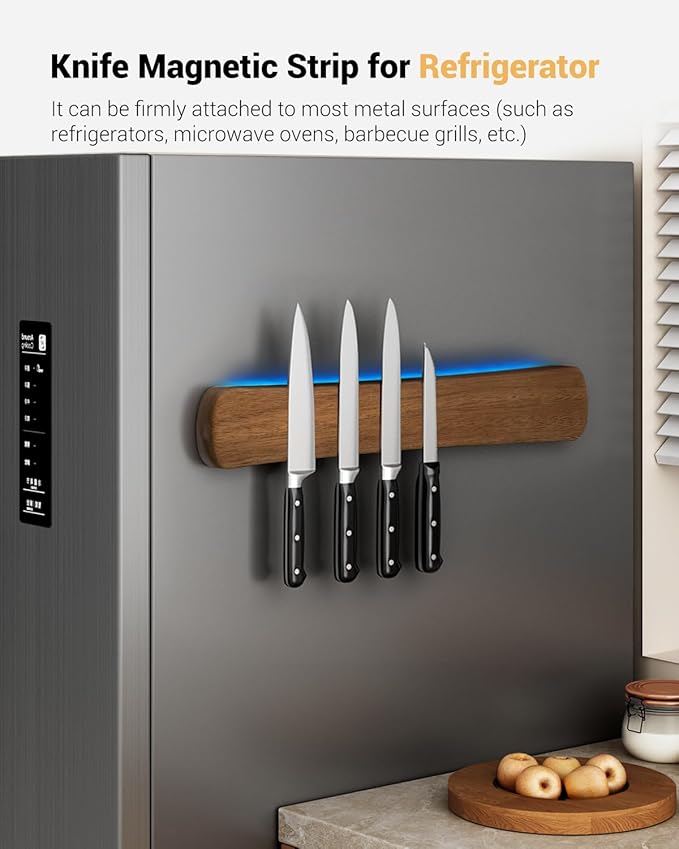 Swaitee Magnetic Knife Holder for Wall, 16 Inch Wood Knife Strip with Strong Magnetism, Kitchen Accessories Organizer, Housewarming Gifts for New Home, Storage Space Savers for Apartment/Rv/Farmhouse