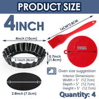 4 Pack 4 Inch Mini Tart Pans with Removable Bottom, Nonstick Quiche Pan Round, Mini Pie Pans with Oil Brush&Silicone Scrubber, Heavy Duty Fluted Side for Pies, Mousse Cakes, Dessert Baking
