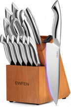 Knife Set, EWFEN 14-Piece Kitchen Knife Set with Block, German Stainless Steel Knives with Built-in Knife Sharpener, Anti-Slip Sharp Knives Set for Kitchen, Dishwasher Safe, Curved Handle
