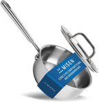 Misen 5-Ply Stainless Steel Saucier with Lid - Induction-Compatible Pan with Curved Sides for Smooth Stirring - Oven Safe to 800F – Even Heat Distribution & Ergonomic Handle - 0.75 QT