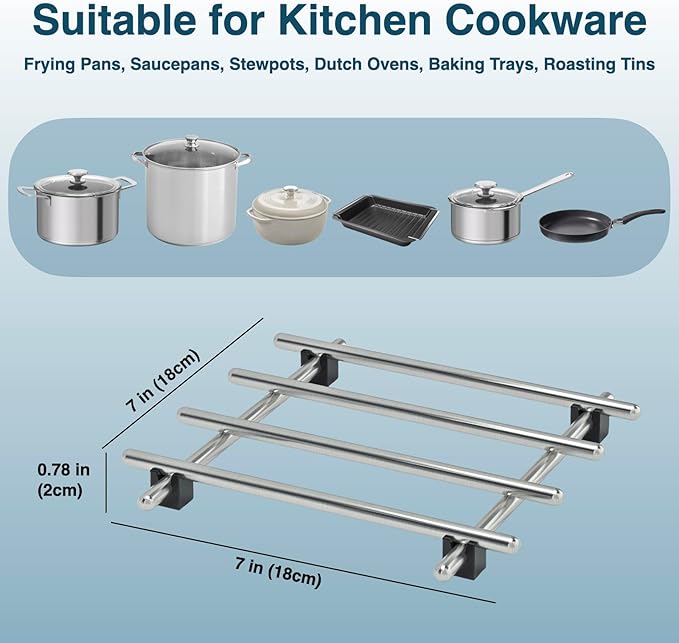 4Pcs Stainless Steel Trivet for Hot Dishes, Lightweight Metal Trivets for Hot Pots and Pans, Metal Cooling Rack, Heat Resistant Mats for Countertop Cooling, Cooking Baking Pans Holder, 7"x7"