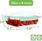 8 Pack 36oz Large Glass Meal Prep Containers with lids, Glass Food Storage Containers with Leak Proof Snap Lock Lids , Airtight Bento lunch Boxes, Kitchen Storage, Oven and Dishwasher Safe-Light Blue