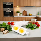 White 2 Slots Microwave Oven Egg Steamer Poacher Cooker, Egg Cooker Poacher with 2 Cavity Egg Boiler Boil Steamer Kitchen Tool,Rectangular,Poach Eggs, Boil Cook Steam Eggs Poachers Specialty Cookware