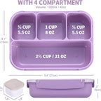 Bento Box Adult Lunch Box, Lunch Containers for Kids Girls Boys with 4 Compartments, Lunchable Food Container with Utensils, Sauce Jar, Muffin Liners, 40 Oz/5 Cup, Microwave Safe, Lavender