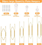 7 pcs Plate Hangers for The Wall, 4/6/8/10/12 Inch Invisible Decorative Wall Plate Hangers, Stainless Steel Plates Walls Hanger for Display Various Sizes with Hooks for Decorative