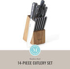 MARTHA STEWART Eastwalk 14 Piece High Carbon Stainless Steel Cutlery Knife Block Set w/ABS Triple Riveted Forged Handle Acacia Wood Block - Gray