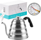 Barista Warrior Gooseneck Kettle with Thermometer - 1.2L Pour Over Coffee & Tea Kettle, 18/8 Stainless Steel Gooseneck Kettle Pot, Precision Pour Drip Spout, Suitable for All-Stoves (40 fl oz)