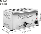 Stainless Steel 6 Slice Toaster, Electric Bread Baking Machine Commercial Toaster with Crumb Tray and Timer Bread Toasters for Home Kitchen Restaurant Bakery (3 Modes/1650W)