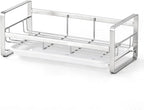 HULISEN Large Sponge Holder, 304 Stainless Steel Kitchen Soap Dispenser Caddy Organizer, Countertop Soap Dish Rack Drainer with Removable Drain Tray, not Including Dispenser and Brush, Silver