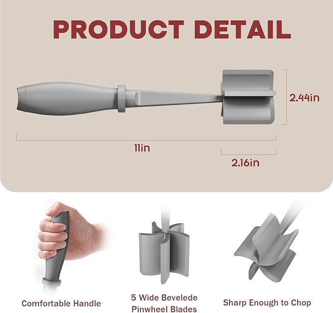 2 Pcs Meat Chopper, Hamburger Grinder, Premium Heat Resistant Smasher for Ground Beef, Burger Grinder Nylon Potato Mix Tool-Black-Grey