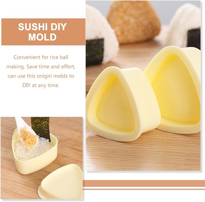 Homoyoyo Sushi Making Kit 6pcs Triangle Onigiri Rice Ball Molds DIY Tools Set Yellow Convenient Kitchen Gadgets for Bento Lunch and Home Cooking
