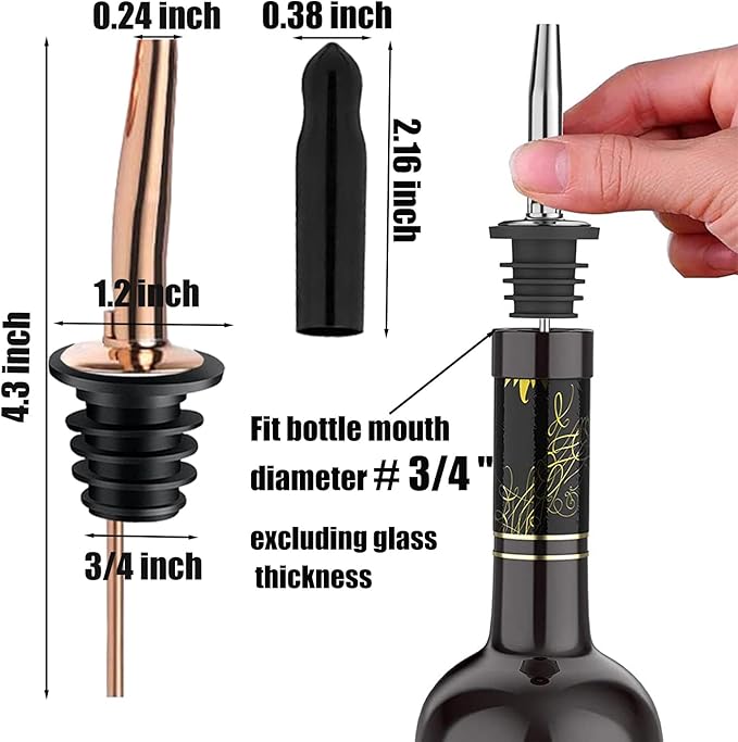 Pafusen 24 Pack Liquor Bottle Pourers, Liquor Pour Spout for Liquor Bottles, Stainless Steel Olive oil Dispenser Spout, Alcohol Pourer Dust Caps Long Covers, Rose Gold