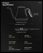 Cocinare Barista Collection Gooseneck Electric Kettle, ±1℉ Precise Temperature Control for Pour-Over Coffee & Tea, Quick Heating 1500W, Stainless Steel Interior, 0.9L (Delacroix Green)