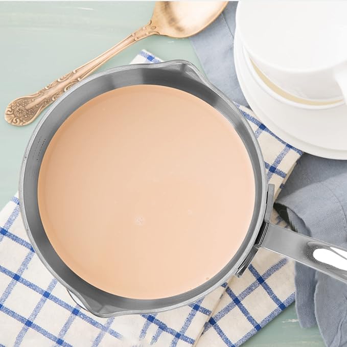 Butter Warmer, 0.5Qt/300ml Mini Milk Warmer Pot Stainless Steel Coffee Pots Saucepan Butter Melting Pot with Dual Pour Spout for Coffee Tea Soup Warming