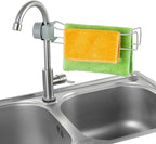 Kitchen Sink Towel Holder, Stainless Steel Dish Cloth Rack, Adjustable Faucet Mount Drying Hanger for Dishrag, Gloves, Gray