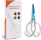 CGBE Kitchen Scissors, Multi-Purpose Kitchen Shears, Heavy Duty Dishwasher Safe Food Scissors for Chicken, Poultry, Fish, Meat & Herbs with Non-Slip Grips - Sliver Colorful