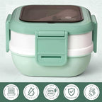 Sinnsally Bento Box Adult Lunch Box with Stainless Steel Container,Metal Lunchable Food Storage Container with Sauce Jar (Khaki Green)