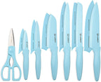 Kitchen Knife Set with Guards, 13 Piece Blue Non-Stick High Carbon Stainless Steel Boxed Knives Set, Anti-Rust and Dishwasher Safe, 6 Knives with 6 Blade Covers and Kitchen Shears