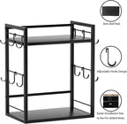 Dorhors 2 Tier Coffee Bar Accessories and Organizer,Multi-functional Mug Holder with 12 Hooks,Wood Coffee Station Organizer,Kitchen Countertop Shelf (Black)